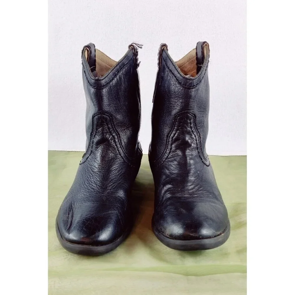 Kids Frye Black Leather Bootie Carson Shortie 13E Unisex Pull On Loops Western